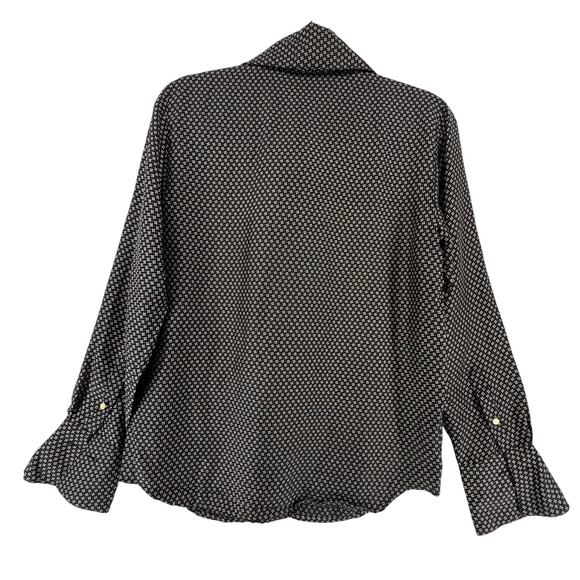 Lauren Ralph Lauren 100% Silk Blouse Black White Geometric Print Belted M - Picture 3 of 8